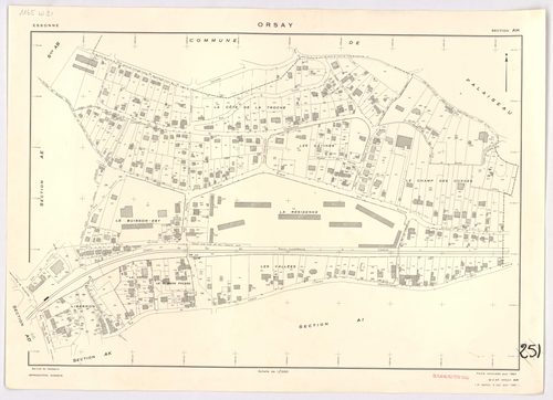 ORSAY. - Feuille renouvelée pour 1964, à jour pour 1981 (2ème édition) : plans des sections AB, AC, AD, AE, AH, AI, AK, AL, AM, AN, AO, AT, AV, AX, AY, AZ, BA, BC, BD, ZR, ZS ; cadastre révisé pour 1964, à jour pour 1982 (2ème édition) : plan du tableau d