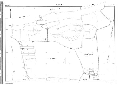 ORSAY. - Cadastre révisé pour 1964 : plan du tableau d'assemblage ; cadastre renouvelé pour 1964 : plans de la section AB, section AC, section AD, section AE, section AH, section AI, section AK, section AL, section AM, section AN, section AO, section AP, 