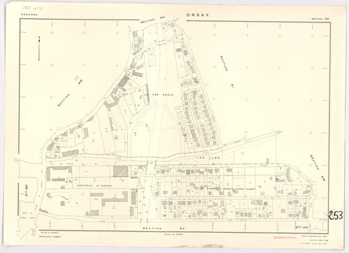 ORSAY. - Feuille renouvelée pour 1964, à jour pour 1981 (2ème édition) : plans des sections AB, AC, AD, AE, AH, AI, AK, AL, AM, AN, AO, AT, AV, AX, AY, AZ, BA, BC, BD, ZR, ZS ; cadastre révisé pour 1964, à jour pour 1982 (2ème édition) : plan du tableau d