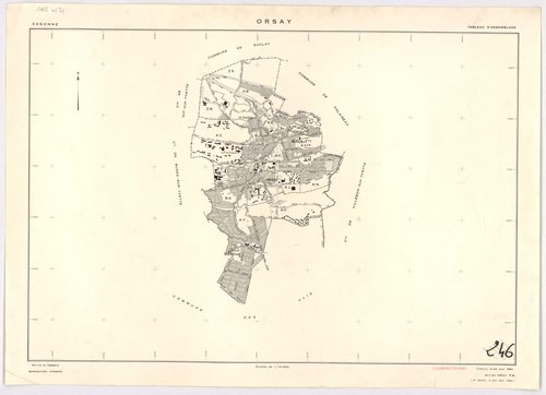 ORSAY. - Feuille renouvelée pour 1964, à jour pour 1981 (2ème édition) : plans des sections AB, AC, AD, AE, AH, AI, AK, AL, AM, AN, AO, AT, AV, AX, AY, AZ, BA, BC, BD, ZR, ZS ; cadastre révisé pour 1964, à jour pour 1982 (2ème édition) : plan du tableau d