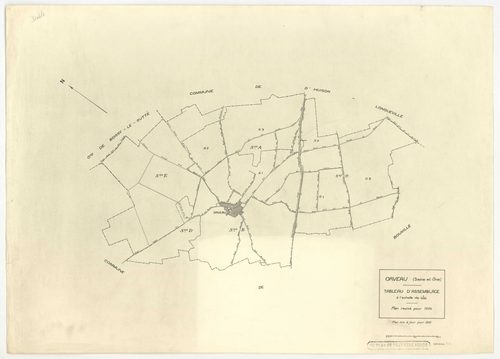 Plans minutes de conservation : ORVEAU : tableaux d'assemblage n°1 et 2, ech. 1/5000 (1934-1951), sections A1, A2, A3, B, C1, C2, C3, ech. 1/1250 (1934) ; tableau d'assemblage n°3, ech. 1/5000, section D, ech. 1/1250 (1951), section E, ech. 1/2000 (1951) 