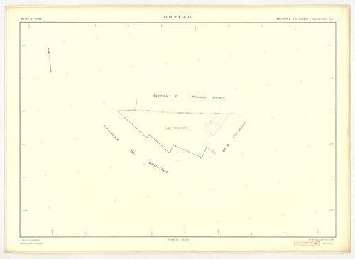 Plans minutes de conservation : ORVEAU : tableaux d'assemblage n°1 et 2, ech. 1/5000 (1934-1951), sections A1, A2, A3, B, C1, C2, C3, ech. 1/1250 (1934) ; tableau d'assemblage n°3, ech. 1/5000, section D, ech. 1/1250 (1951), section E, ech. 1/2000 (1951) 