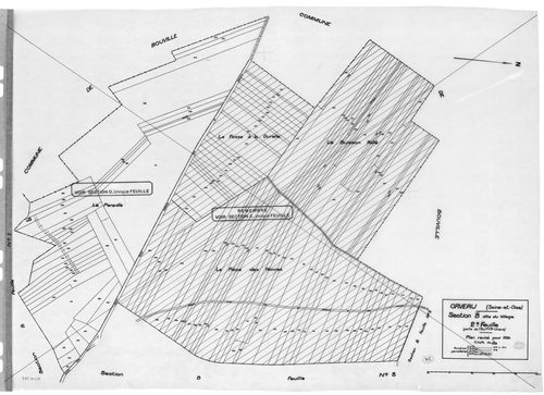 ORVEAU. - Cadastre révisé pour 1934 : plans de la section B le Village 2ème feuille, idem 3ème feuille, [2 plans]. 