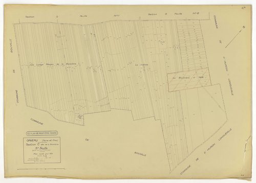 Plans minutes de conservation : ORVEAU : tableaux d'assemblage n°1 et 2, ech. 1/5000 (1934-1951), sections A1, A2, A3, B, C1, C2, C3, ech. 1/1250 (1934) ; tableau d'assemblage n°3, ech. 1/5000, section D, ech. 1/1250 (1951), section E, ech. 1/2000 (1951) 