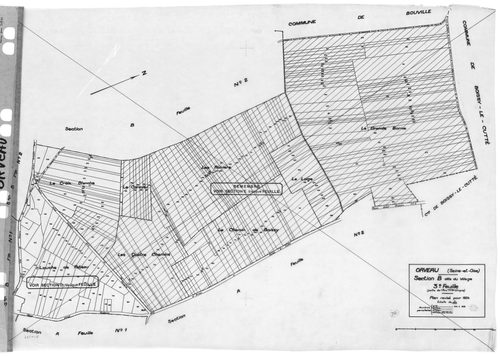 ORVEAU. - Cadastre révisé pour 1934 : plans de la section B le Village 2ème feuille, idem 3ème feuille, [2 plans]. 