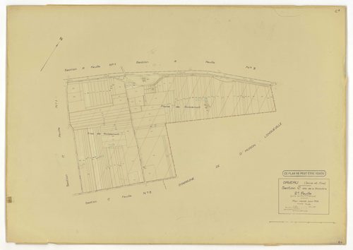 Plans minutes de conservation : ORVEAU : tableaux d'assemblage n°1 et 2, ech. 1/5000 (1934-1951), sections A1, A2, A3, B, C1, C2, C3, ech. 1/1250 (1934) ; tableau d'assemblage n°3, ech. 1/5000, section D, ech. 1/1250 (1951), section E, ech. 1/2000 (1951) 