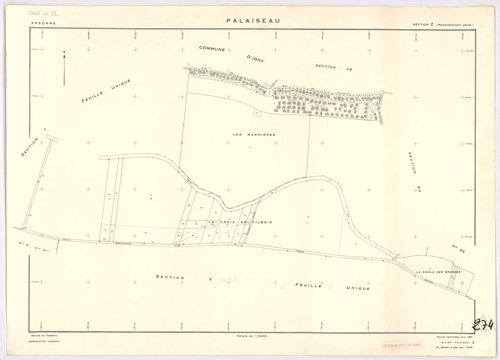 PALAISEAU. - Cadastre révisé pour 1965 : plan du tableau d'assemblage ; feuille renouvelée pour 1961 [remembrement partiel], à jour pour 1978 : plan de la section Y ; feuille renouvelée pour 1965, à jour pour 1978 (3ème, 4ème édition) : plans des sections