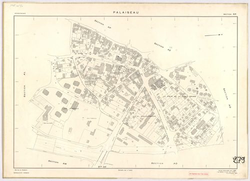PALAISEAU. - Cadastre révisé pour 1965 : plan du tableau d'assemblage ; feuille renouvelée pour 1961 [remembrement partiel], à jour pour 1978 : plan de la section Y ; feuille renouvelée pour 1965, à jour pour 1978 (3ème, 4ème édition) : plans des sections