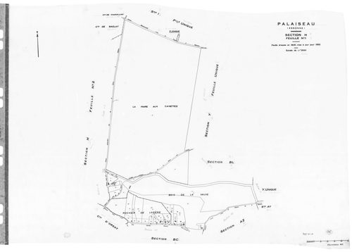 PALAISEAU. - Cadastre révisé (sans date) : plan du tableau d'assemblage ; cadastre de 1809 mis à jour pour 1965 : plans de la section H 1ère feuille, idem 2ème feuille, section I ; cadastre renouvelé pour 1961 : plans de la section Y, section Z ; cadastre