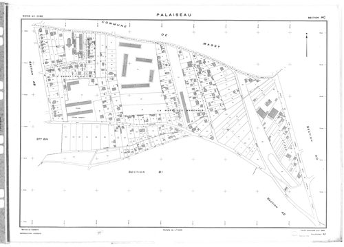 PALAISEAU. - Cadastre révisé (sans date) : plan du tableau d'assemblage ; cadastre de 1809 mis à jour pour 1965 : plans de la section H 1ère feuille, idem 2ème feuille, section I ; cadastre renouvelé pour 1961 : plans de la section Y, section Z ; cadastre