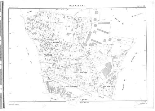 PALAISEAU. - Cadastre révisé (sans date) : plan du tableau d'assemblage ; cadastre de 1809 mis à jour pour 1965 : plans de la section H 1ère feuille, idem 2ème feuille, section I ; cadastre renouvelé pour 1961 : plans de la section Y, section Z ; cadastre