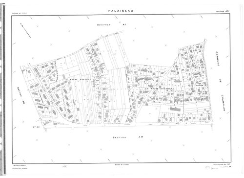 PALAISEAU. - Cadastre révisé (sans date) : plan du tableau d'assemblage ; cadastre de 1809 mis à jour pour 1965 : plans de la section H 1ère feuille, idem 2ème feuille, section I ; cadastre renouvelé pour 1961 : plans de la section Y, section Z ; cadastre