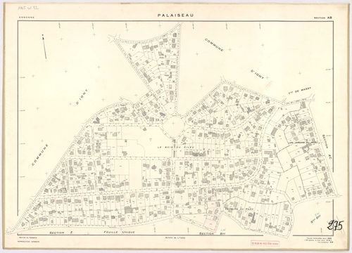 PALAISEAU. - Cadastre révisé pour 1965 : plan du tableau d'assemblage ; feuille renouvelée pour 1961 [remembrement partiel], à jour pour 1978 : plan de la section Y ; feuille renouvelée pour 1965, à jour pour 1978 (3ème, 4ème édition) : plans des sections