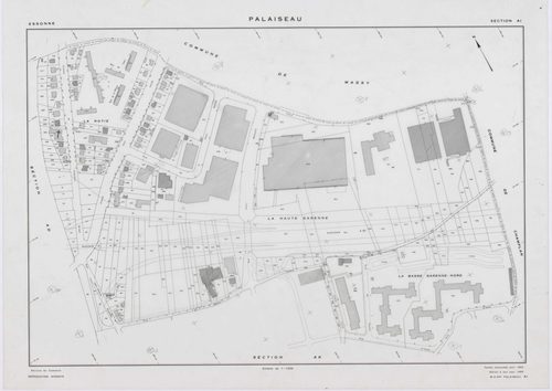PALAISEAU, plans minutes de conservation : tableau d'assemblage,1965, Ech. 1/1000 ; plans des sections Y1, Y2, Z, 1961, Ech. 1/2000, sections AB, AC, AD, , AD, AE, AH, AI, AK, AL, AM, AN, AO, AP, AR, AS, AT, AV, AW, AX, AY, AZ, BC, BD, BE, BH, BI, BK, 196