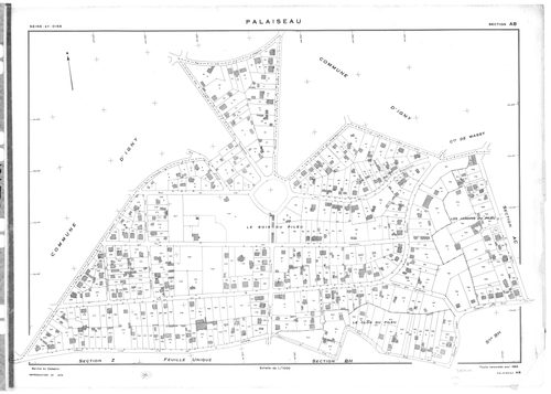PALAISEAU. - Cadastre révisé (sans date) : plan du tableau d'assemblage ; cadastre de 1809 mis à jour pour 1965 : plans de la section H 1ère feuille, idem 2ème feuille, section I ; cadastre renouvelé pour 1961 : plans de la section Y, section Z ; cadastre