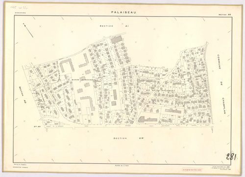 PALAISEAU. - Cadastre révisé pour 1965 : plan du tableau d'assemblage ; feuille renouvelée pour 1961 [remembrement partiel], à jour pour 1978 : plan de la section Y ; feuille renouvelée pour 1965, à jour pour 1978 (3ème, 4ème édition) : plans des sections