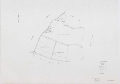 PALAISEAU, plans minutes de conservation : tableau d'assemblage,1965, Ech. 1/1000 ; plans des sections Y1, Y2, Z, 1961, Ech. 1/2000, sections AB, AC, AD, , AD, AE, AH, AI, AK, AL, AM, AN, AO, AP, AR, AS, AT, AV, AW, AX, AY, AZ, BC, BD, BE, BH, BI, BK, 196