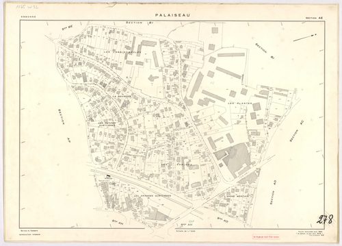 PALAISEAU. - Cadastre révisé pour 1965 : plan du tableau d'assemblage ; feuille renouvelée pour 1961 [remembrement partiel], à jour pour 1978 : plan de la section Y ; feuille renouvelée pour 1965, à jour pour 1978 (3ème, 4ème édition) : plans des sections