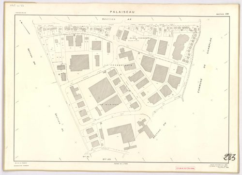 PALAISEAU. - Cadastre révisé pour 1965 : plan du tableau d'assemblage ; feuille renouvelée pour 1961 [remembrement partiel], à jour pour 1978 : plan de la section Y ; feuille renouvelée pour 1965, à jour pour 1978 (3ème, 4ème édition) : plans des sections