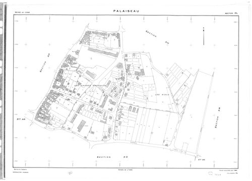 PALAISEAU. - Cadastre révisé (sans date) : plan du tableau d'assemblage ; cadastre de 1809 mis à jour pour 1965 : plans de la section H 1ère feuille, idem 2ème feuille, section I ; cadastre renouvelé pour 1961 : plans de la section Y, section Z ; cadastre