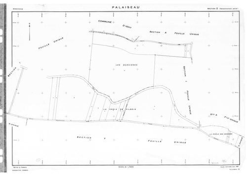 PALAISEAU. - Cadastre révisé (sans date) : plan du tableau d'assemblage ; cadastre de 1809 mis à jour pour 1965 : plans de la section H 1ère feuille, idem 2ème feuille, section I ; cadastre renouvelé pour 1961 : plans de la section Y, section Z ; cadastre