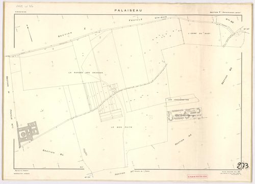 PALAISEAU. - Cadastre révisé pour 1965 : plan du tableau d'assemblage ; feuille renouvelée pour 1961 [remembrement partiel], à jour pour 1978 : plan de la section Y ; feuille renouvelée pour 1965, à jour pour 1978 (3ème, 4ème édition) : plans des sections