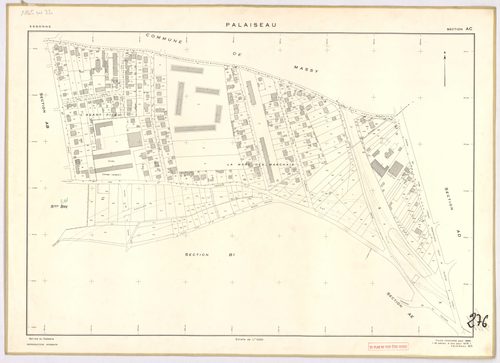 PALAISEAU. - Cadastre révisé pour 1965 : plan du tableau d'assemblage ; feuille renouvelée pour 1961 [remembrement partiel], à jour pour 1978 : plan de la section Y ; feuille renouvelée pour 1965, à jour pour 1978 (3ème, 4ème édition) : plans des sections