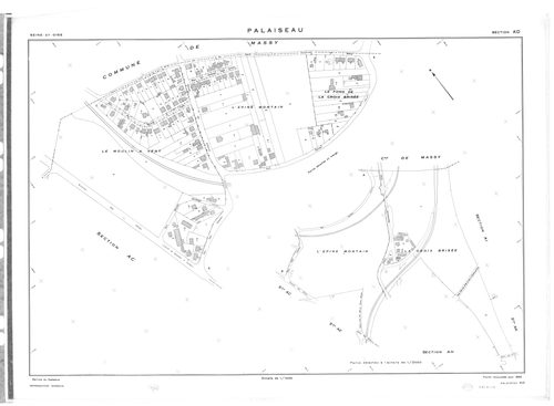 PALAISEAU. - Cadastre révisé (sans date) : plan du tableau d'assemblage ; cadastre de 1809 mis à jour pour 1965 : plans de la section H 1ère feuille, idem 2ème feuille, section I ; cadastre renouvelé pour 1961 : plans de la section Y, section Z ; cadastre
