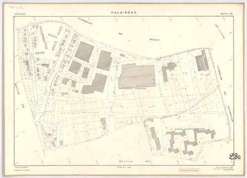 PALAISEAU. - Cadastre révisé pour 1965 : plan du tableau d'assemblage ; feuille renouvelée pour 1961 [remembrement partiel], à jour pour 1978 : plan de la section Y ; feuille renouvelée pour 1965, à jour pour 1978 (3ème, 4ème édition) : plans des sections