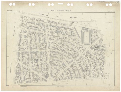 PARAY-VIEILLE-POSTE, plans minutes de conservation : tableau d'assemblage,1969, Ech. 1/5000 ; plans des sections AB, 1969, Ech. 1/5000, sections AC, AD, AE, AH, 1969, Ech. 1/1000. Polyester. N et B. Dim. 105 x 80 cm [6 plans]. 