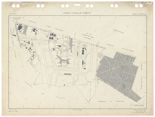 PARAY-VIEILLE-POSTE, plans minutes de conservation : tableau d'assemblage,1969, Ech. 1/5000 ; plans des sections AB, 1969, Ech. 1/5000, sections AC, AD, AE, AH, 1969, Ech. 1/1000. Polyester. N et B. Dim. 105 x 80 cm [6 plans]. 