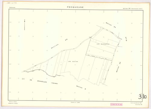 PECQUEUSE. - Cadastre révisé pour 1937, à jour pour 1975 (2 ème édition) : plans du tableau d'assemblage, des sections A, B, C, D ; plan de remembrement substitué au plan cadastral pour 1959, à jour pour 1974 (2 ème édition) : plan de la section Z ; feuil