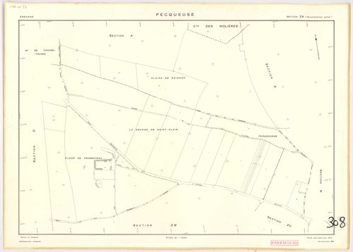 PECQUEUSE. - Cadastre révisé pour 1937, à jour pour 1975 (2 ème édition) : plans du tableau d'assemblage, des sections A, B, C, D ; plan de remembrement substitué au plan cadastral pour 1959, à jour pour 1974 (2 ème édition) : plan de la section Z ; feuil