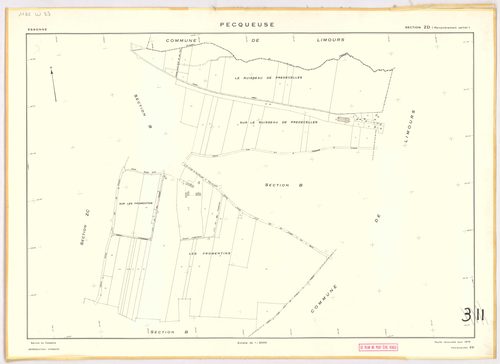 PECQUEUSE. - Cadastre révisé pour 1937, à jour pour 1975 (2 ème édition) : plans du tableau d'assemblage, des sections A, B, C, D ; plan de remembrement substitué au plan cadastral pour 1959, à jour pour 1974 (2 ème édition) : plan de la section Z ; feuil