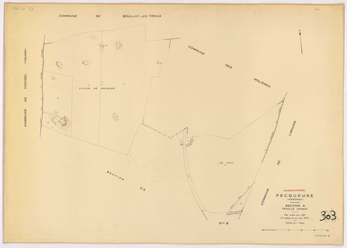 PECQUEUSE. - Cadastre révisé pour 1937, à jour pour 1975 (2 ème édition) : plans du tableau d'assemblage, des sections A, B, C, D ; plan de remembrement substitué au plan cadastral pour 1959, à jour pour 1974 (2 ème édition) : plan de la section Z ; feuil