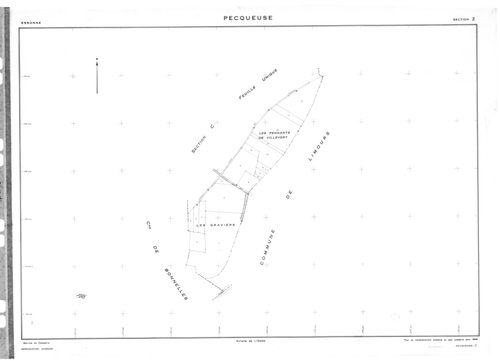PECQUEUSE. - Cadastre révisé pour 1937 : plan du tableau d'assemblage, plans de la section A le Grignon , section B le Village, section C Villevert, section D Fromenteau, section E le Grange Saint-Clair ; cadastre renouvelé pour 1959 : plan de la section 