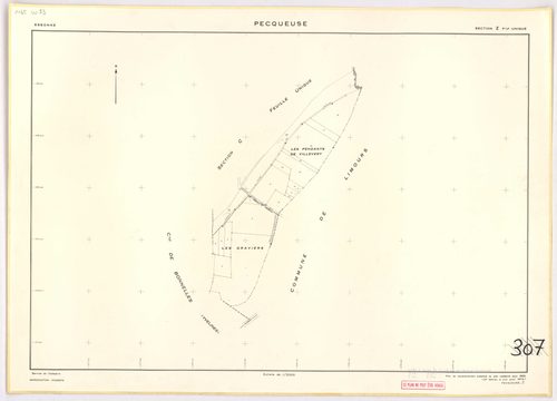 PECQUEUSE. - Cadastre révisé pour 1937, à jour pour 1975 (2 ème édition) : plans du tableau d'assemblage, des sections A, B, C, D ; plan de remembrement substitué au plan cadastral pour 1959, à jour pour 1974 (2 ème édition) : plan de la section Z ; feuil