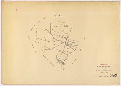 PECQUEUSE. - Cadastre révisé pour 1937, à jour pour 1975 (2 ème édition) : plans du tableau d'assemblage, des sections A, B, C, D ; plan de remembrement substitué au plan cadastral pour 1959, à jour pour 1974 (2 ème édition) : plan de la section Z ; feuil