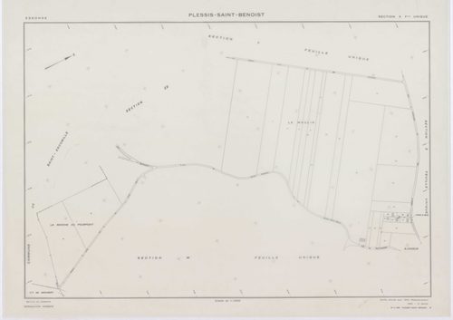 PLESSIS-SAINT-BENOIST (LE), plans minutes de conservation : tableau d'assemblage, 1953, Ech. 1/5000 ; plans des section S, 1953, Ech. 1/1000, sections T, U, V, W, X, Y, Z, 1953, Ech. 1/2000, sections ZA, ZB, 1994, Ech. 1/2000, sections ZC, ZD, 1998, Ech. 