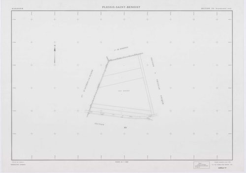 PLESSIS-SAINT-BENOIST (LE), plans minutes de conservation : tableau d'assemblage, 1953, Ech. 1/5000 ; plans des section S, 1953, Ech. 1/1000, sections T, U, V, W, X, Y, Z, 1953, Ech. 1/2000, sections ZA, ZB, 1994, Ech. 1/2000, sections ZC, ZD, 1998, Ech. 