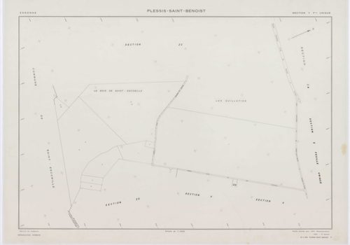 PLESSIS-SAINT-BENOIST (LE), plans minutes de conservation : tableau d'assemblage, 1953, Ech. 1/5000 ; plans des section S, 1953, Ech. 1/1000, sections T, U, V, W, X, Y, Z, 1953, Ech. 1/2000, sections ZA, ZB, 1994, Ech. 1/2000, sections ZC, ZD, 1998, Ech. 