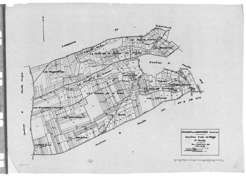 PRUNAY-SUR-ESSONNE. - Cadastre révisé pour 1934 : plan du tableau d'assemblage, plans de la section A le Village 1ère feuille, idem 2ème feuille, section B Sauxcelles et Courcelles 1ère feuille, idem 2ème feuille, section C Larry-Blanc ; cadastre renouvel