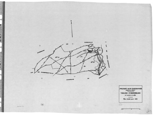 PRUNAY-SUR-ESSONNE. - Cadastre révisé pour 1934 : plan du tableau d'assemblage, plans de la section A le Village 1ère feuille, idem 2ème feuille, section B Sauxcelles et Courcelles 1ère feuille, idem 2ème feuille, section C Larry-Blanc ; cadastre renouvel