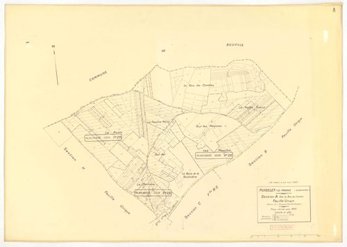 Plans minutes de conservation : PUISELET-LE-MARAIS : tableau d'assemblage n°1, ech. 1/10000 (1935), sections A, B, C2, D1, D2, E, F, G, H, ech. 1/2500 (1935) ; tableau d'assemblage n°2, ech. 1/10000 (1935-1957), section H, ech. 1/2500 (1935-1957) ; tablea