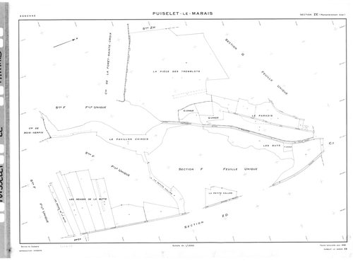PUISELET-LE-MARAIS. - Cadastre révisé pour 1935 : plan de la section E les Houches de Mézières ; cadastre renouvelé pour 1961 : plan de la section ZA ; cadastre renouvelé pour 1968 : plan de la section ZE, [3 plans]. 