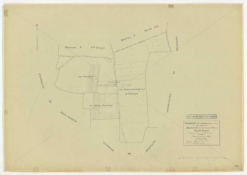 Plans minutes de conservation : PUISELET-LE-MARAIS : tableau d'assemblage n°1, ech. 1/10000 (1935), sections A, B, C2, D1, D2, E, F, G, H, ech. 1/2500 (1935) ; tableau d'assemblage n°2, ech. 1/10000 (1935-1957), section H, ech. 1/2500 (1935-1957) ; tablea