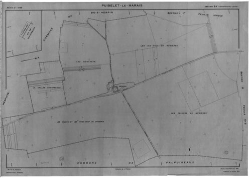 PUISELET-LE-MARAIS. - Cadastre révisé pour 1935 : plan de la section E les Houches de Mézières ; cadastre renouvelé pour 1961 : plan de la section ZA ; cadastre renouvelé pour 1968 : plan de la section ZE, [3 plans]. 