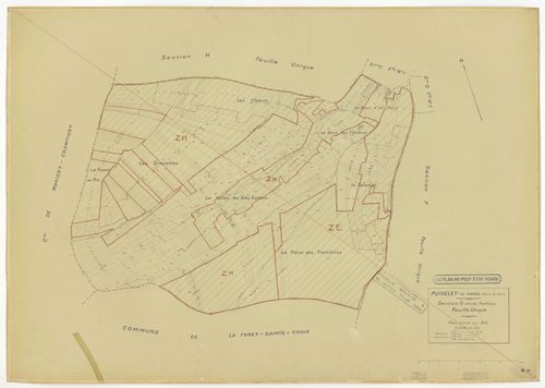 Plans minutes de conservation : PUISELET-LE-MARAIS : tableau d'assemblage n°1, ech. 1/10000 (1935), sections A, B, C2, D1, D2, E, F, G, H, ech. 1/2500 (1935) ; tableau d'assemblage n°2, ech. 1/10000 (1935-1957), section H, ech. 1/2500 (1935-1957) ; tablea