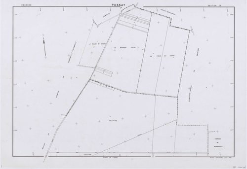 PUSSAY, plans minutes de conservation : tableau d'assemblage,1952, Ech. 1/10000 ; plans des sections O1, O2, 1952, Ech. 1/1000, sections Q, R, S, T, U, Y, Z, 1952, Ech. 1/2000, sections ZB, ZC, ZD, ZE, ZH, ZI, ZK, ZL, ZM, ZN, 1991, Ech. 1/2000. Polyester.