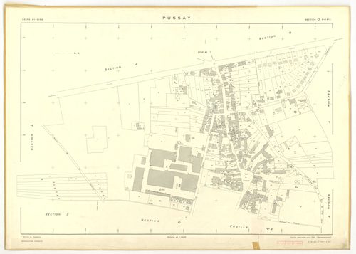 Plans minutes de conservation : PUSSAY : tableau d'assemblage, ech. 1/10000 (1952), sections O1, O2, ech. 1/1000 (1952), sections P, Q, R, S, T, U, V, W, Y, Z, ech. 1/2000 (1952) ; section ZA, ech. 1/2000 (1981), NB, papier, 105x80 [14 plans]. 